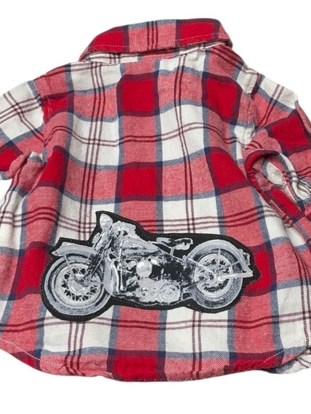 Upcycled Baby Flannel Shirt Motorcycle Appliqué Top